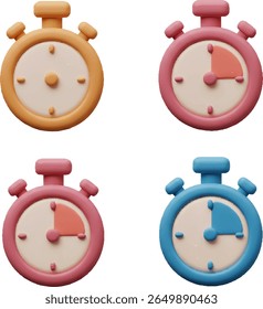 Colorful 3D Stopwatches Time Management Icons Set