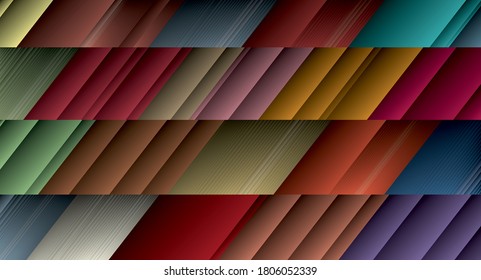 Colorful 3D stripes leaning in parallel angles, in close strips