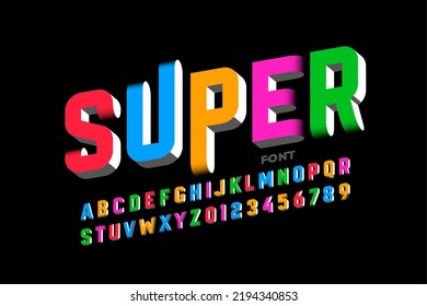 Colorful 3d style font design, alphabet letters and numbers, vector illustration