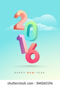 Colorful 3D text 2016 on cloudy background for Happy New Year celebration.