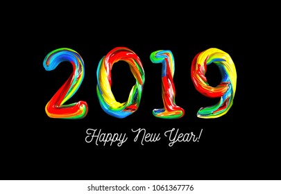 Colorful 3d text 2019. Congratulations on the new year 2019