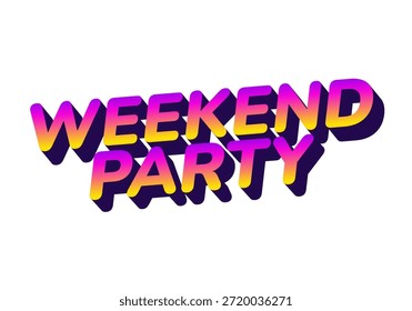 Diseño de texto 3D colorido con las palabras Weekend Party en un estilo de gradiente vibrante