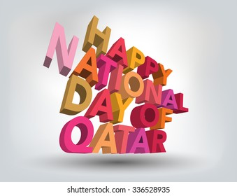 Colorful 3D text of "Happy National Day of Qatar". Vector