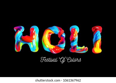 Colorful 3d text holi. Holiday of colors in India