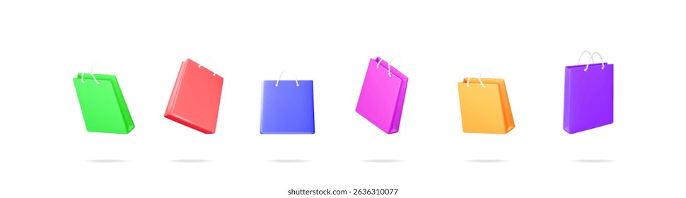 Colorido conjunto de Ilustración vectorial 3d de bolsos de compras, concepto abstracto para la publicidad de la tienda en línea e icono de Servicio al cliente.