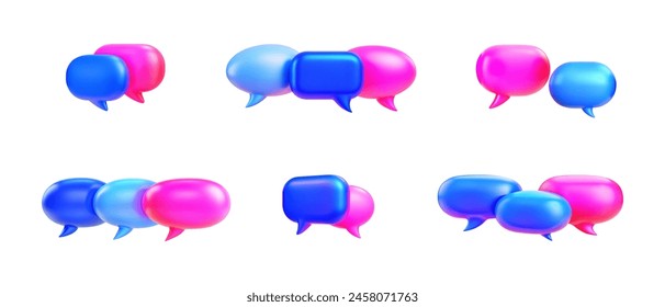 Colorful 3D vector Speech Bubbles Set Against White Background Illustrating Communication Concept