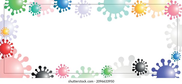 Plantilla de marco de virus 3D colorido. Concepto de Coronavirus Vector Frame.