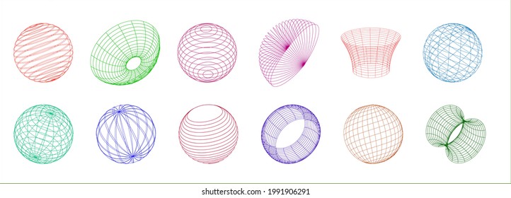 Colorful 3d wireframe set as graphic element