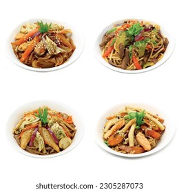 Colorful 3D wok icon isolated on a white background, showcasing a vibrant mix of ingredients.