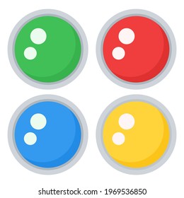 Colorful 4 Simple Flat Switch Vector Icon: Green, Red, Blue, and Yellow Push Buttons