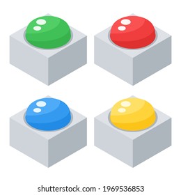 Colorful 4 Simple Flat Switch Vector Icon: Green, Red, Blue, and Yellow Push Buttons
