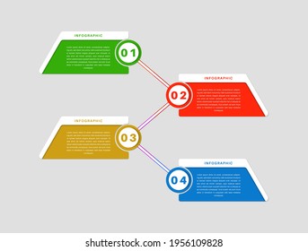 Infografía colorida de 4 pasos con el concepto Zig-Zag. Se puede usar para infografía, diagrama de flujo, presentaciones, sitios web, plantilla de banner