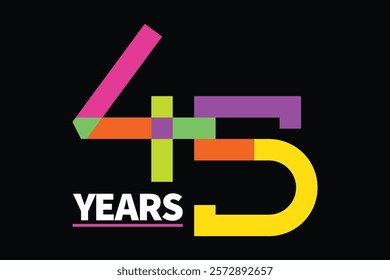 Colorful 45th-anniversary numbers. 45 years old logotype. simple congrats. isolated abstract graphic web design template. creative digits. Colorful 45 number 