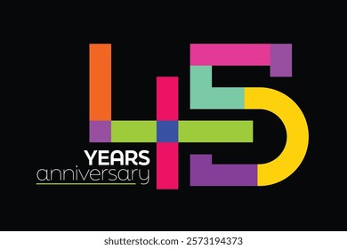 Colorful 45th-anniversary numbers.45 years old logotype. simple congrats. isolated abstract graphic web design template. creative digits.modern congratulation concept. colorful 45 number