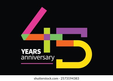 Colorful 45th-anniversary numbers.45 years old logotype. simple congrats. isolated abstract graphic web design template. creative digits.modern congratulation concept. colorful 45 number