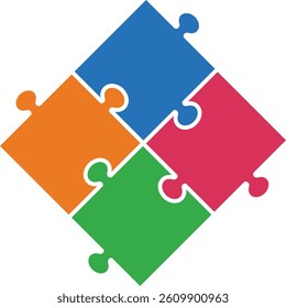 Colorful 4-Piece Puzzle Infographic Icon – Teamwork, Strategy, Integration Concept