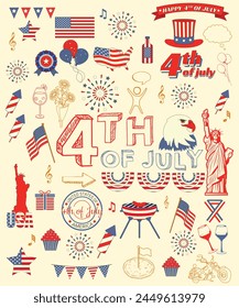 Colorful 4th Of July Set Of Different Vectors And Icons