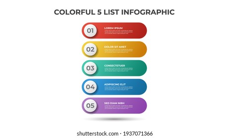 Colorful 5 Points Of List Diagram, Infographic Element Template Vector.