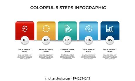 Colorful 5 points of list diagram, steps with horizontal layout, infographic element template