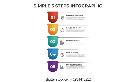 Farbige 5 Stufen Diagramm mit einfachem Design, Infografik Vorlage Vektor.