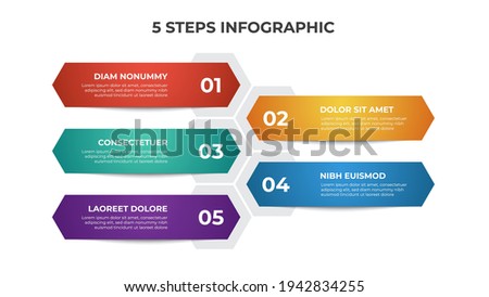 Colorful 5 points of steps, with hexagonal list layout diagram, infographic element template