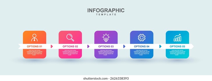 Colorful 5 Step Business Infographic with Icons and Process Flow	