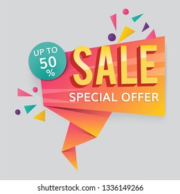 Colorful 50% discount off shop sale special offer promotion badge vector