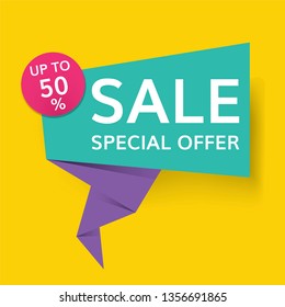 Colorful 50% discount off shop special offer sale promotion badge vector