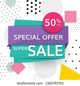 Colorful 50% off shop special offer super sale promotion badge vector