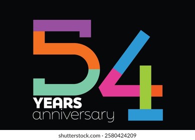 Colorful 54th anniversary number. 54 years old logotype. Colorful 54 Number suit for anniversary logo or event.