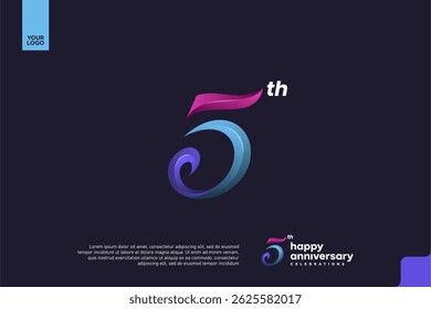 Colorful 5th Anniversary Celebration Design with Artistic Gradient Number and Dark Background