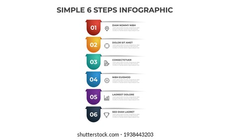 Colorful 6 points of steps diagram with simple design, infographic template vector.