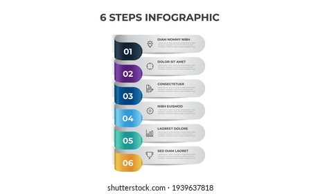 Colorful 6 points of steps, list layout diagram, infographic element template vector.