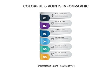 Colorful 6 points of steps, list layout diagram, infographic element template vector.