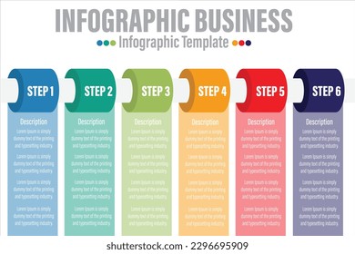 Colorida gráfica de 6 pasos y seis opciones de datos de Business Process. con pasos, opciones, partes o procesos. plantilla de negocio para presentación. Elementos abstractos del gráfico.