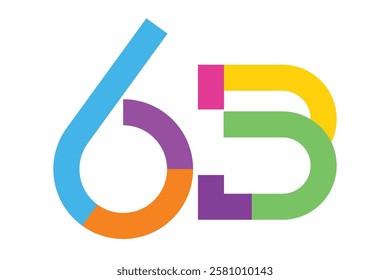 Colorful 63 numbers for 63rd anniversary logo. 63 years old logotype. Colorful 63 Number suit for anniversary logo or event.