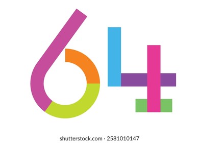 Colorful 64 numbers for 64th anniversary logo. 64 years old logotype. Colorful Number 64 suit for anniversary logo or event.