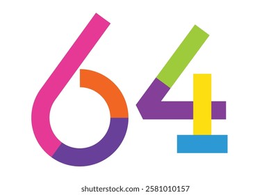 Colorful 64 numbers for the 64th anniversary logo. 64 years old logotype. Colorful Number 64 suit for anniversary logo or event.