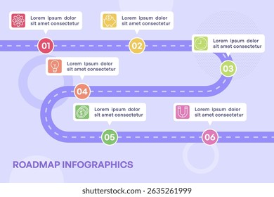 Infográfico colorido do roteiro de 6 passos com ilustração do vetor de ícones