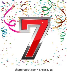 Colorful 7 date celebration background with confetti. Vector Illustration.