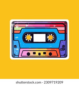 Colorful 70s Classic Cassette Player Sticker