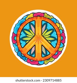 Colorful 70s Classic Flower Peace Sign Sticker