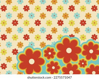 Colorful 70's Flower Power Pattern cute step and repeat of funky flowers, bachelorette party photo backdrop, photoshoot, selfies, flower power, illustration, bride's last disco, party invitation, card