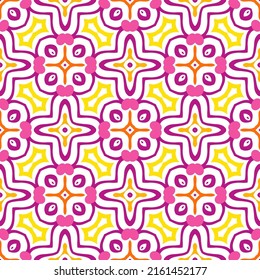 Patrón vectorial colorido de los años 70. Ornamento oriental sin foco. Funky diseño de flores abstractas en colores rojo, naranja, púrpura y amarillo