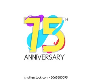 Colorful 75 years anniversary logo design. 75th birthday geometric vector. Celebration, happiness, trendy, and fun