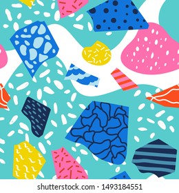 Colorful 80s or 90s fashion style abstract seamless pattern. Vector illustration