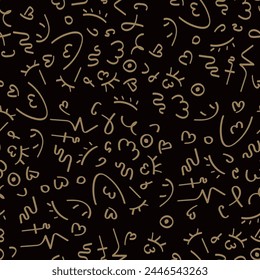 Bunte 90er Jahre nahtlose Muster. Squiggle Kid Hintergrund, Doodle minimalistischer Bildschirmhintergrund mit Grundformen und Linien. Vektorgrafik-Kritzelhintergrund