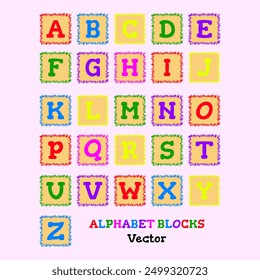 Colorful ABC alphabet letters blocks  shape vector illustration in different color for kids education or learn