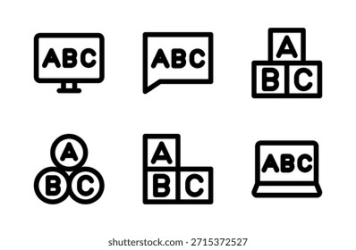 Colorido conjunto de iconos ABC, iconos de alfabeto educativo para el aprendizaje, la enseñanza y el desarrollo de la primera infancia

