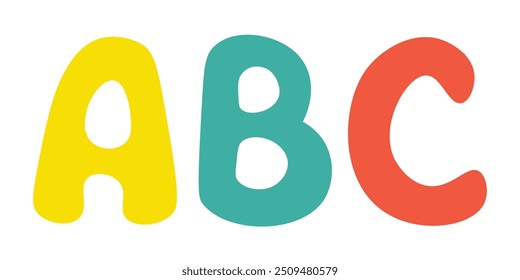 Colorful ABC letters isolated on a transparent background. Simple and playful style. Back to school. Great for children's educational concepts. Vector illustration